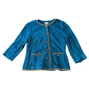 Joan Rivers Womens Jacket Small Blue Bracelet Sleeve Button Blazer Shoulder Pad